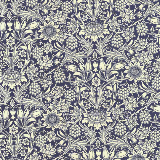 Blue Fancy Floral and Fruit Print Italian Paper ~ Carta Varese Italy